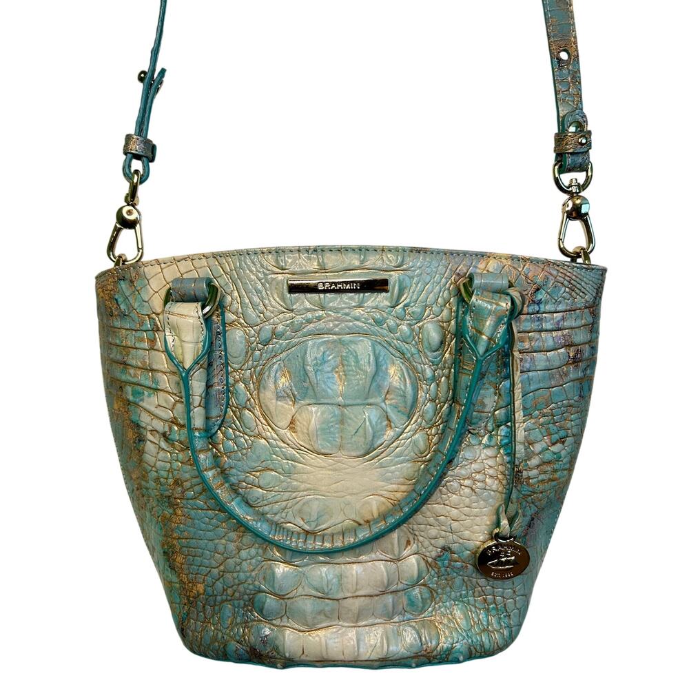 Brahmin Serendipity Melbourne Small Bowie Leather Satchel Bag Turquoise Blue